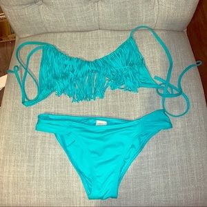 turquoise fringe bikini set Lspace